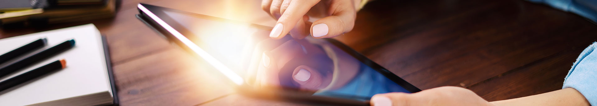 person reading article on tablet